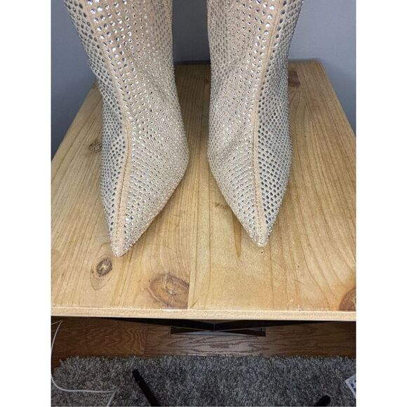 Schutz Women's Sybil Suede & Rhinestone Stilleto Heel‎ Mid-Calf Bootie Tan 9.5B - Picture 5 of 8
